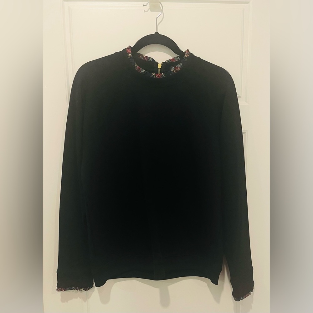 JCrew Mercantile Black Sweatshirt with Tartan trim. Never worn.